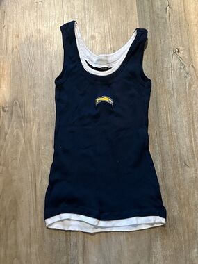 Reebok Navy Blue and White Tank Top with Yellow Logo